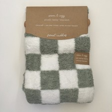 NEW Baby Blanket Green White Checker Squares Baby Gift  Sweet Cuddles