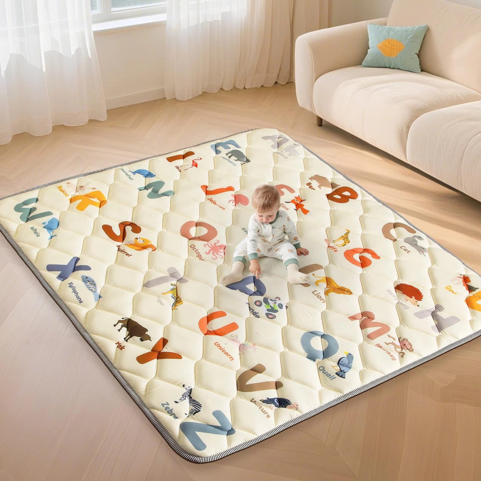 Baby Play Mats for Floor - 65”x50” Playmat for Babies - Foldable Soft Foam Ma...