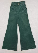 Vtg 70s Womens Sears JR. Bazaar Corduroy Bell Bottom Flare Green Pants Sz 26x31