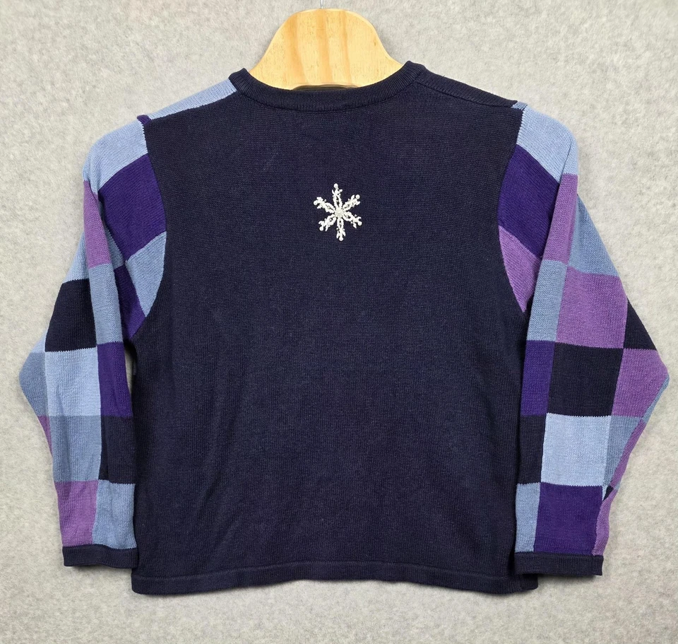 Suéter BP Design Mujer XL Azul Púrpura Muñeco de Nieve Copo de Nieve Navidad Cremallera Foto 2 de 4