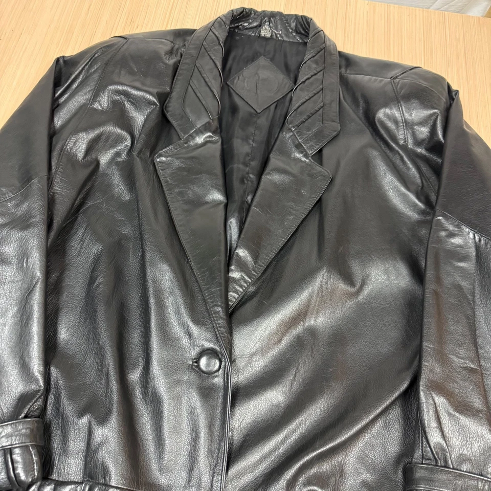 Vintage 90s Leather Trench 3XL Coat y2k Cyber Punk Mall Goth Jacqueline Ferrar - Image 3 of 4