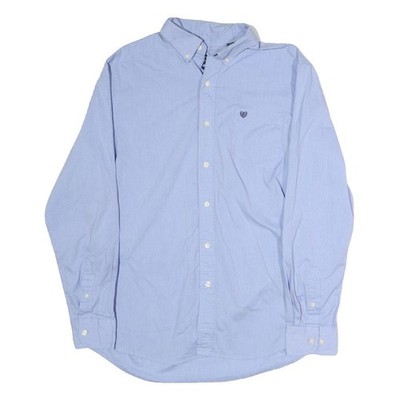 CHAPS Herren Blau Baumwollhemd Knopfleiste L Regular Langarm Casual