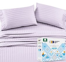- Deep Pocket Sheet Sets, Soft 100% Cotton Cooling Queen Lavender - Striped