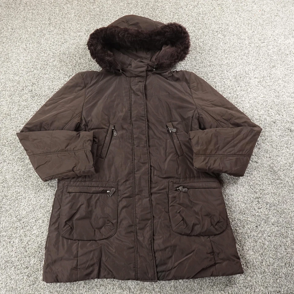 Abrigo para mujer Calvin Klein XL marrón con capucha parka aislante piel de oveja chaqueta Foto 2 de 4