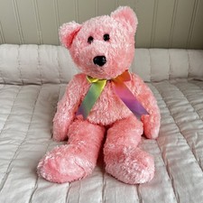 Ty Beanie Baby Buddy Sherbet the Pink Bear with Rainbow Bow VTG Stuffed Animal