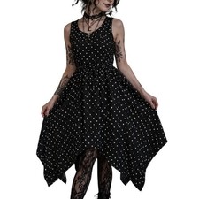 Elle Womens Black Polka Dot Handkerchief Hem Sleeveless Midi Dress size Small