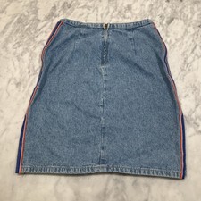 Vintage Express Bleus Denim Skirt Womens 3/4 Sporty Slit Sides Zipper Side Strip