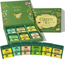 VAHDAM, Green Tea Variety Pack Sampler Assortment (36 Pyramid Tea Bags, 6 Flav