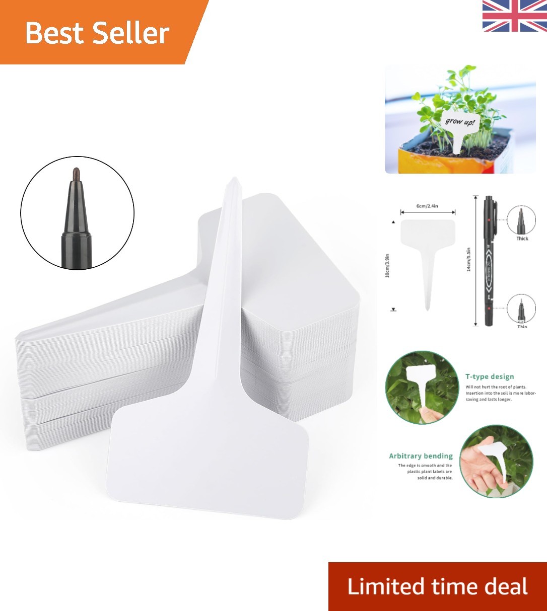 Plant Labels and Pen for Outdoor Plants, Plant Markers & Labels Plastic White...