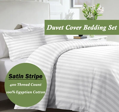 ROYALE LINENS Satin Stripe Egyptian Cotton Duvet Cover Bedding Set 400 TC Quilt Duvet Cover