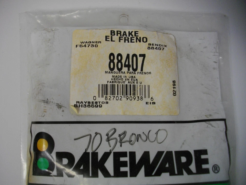 Brakeware 88407 manguera de freno delantera hidráulica para Ford Bronco 1966-1970 BH36599 Foto 2 de 4