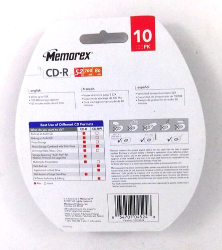 Memorex 10-pack 52x 700 MB 80 min CD-R Discs With CD Marker - Picture 2 of 6