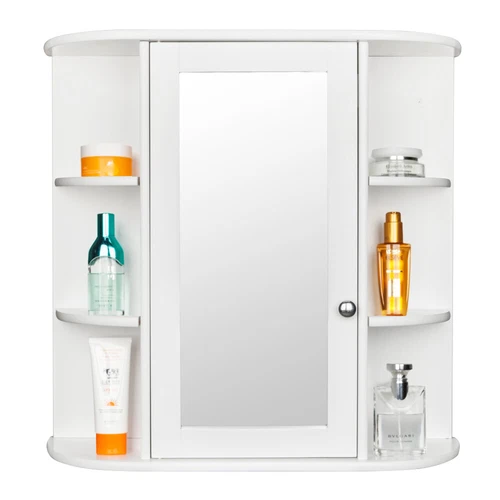 3-tier Single Door Mirror Indoor Bathroom Wall Mounted Cabinet Shelf White US - Picture 1 of 16
