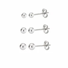 925 Sterling Silver High Polish Smooth Round Ball Stud Earring 3-Size Set