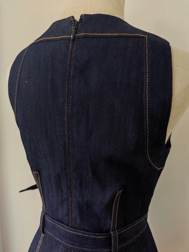 AUTÉNTICO Vestido Midi Sin Mangas Cinq à Sept Algodón Cuello Redondo Denim Calce y Acampanado para Mujer - Imagen 8 de 13