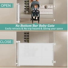 Retractable Safety Gate White Upgrade 71' Retractable Baby Gates Ext Wide (41C)