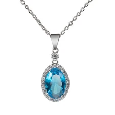 Blue Crystal Necklace CZ Jewelry Personality Accessories Pendant Chain 10300