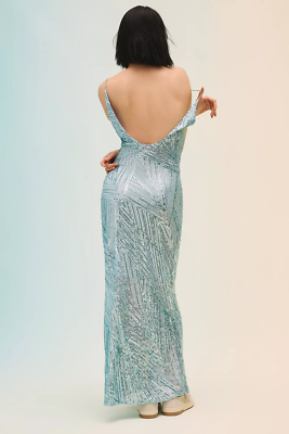 blue sequin dress anthropologie S, M, XL* -NWT Anthropologie Blue Sequins Let Me Be Scoop-neck Deco Shine  Dress