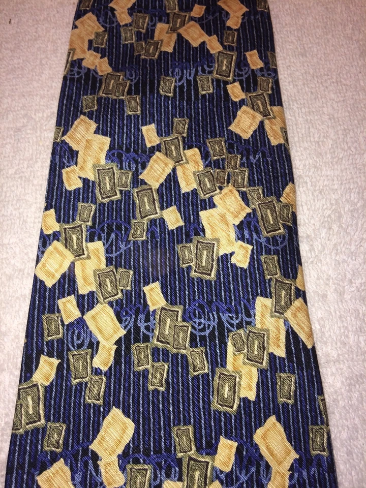 CORBATA HOMBRE DANIEL DE FASSON 3,75 X 60 AZUL CON DETALLES BEIGE ORO Y VERDE SALVIA Foto 3 de 4