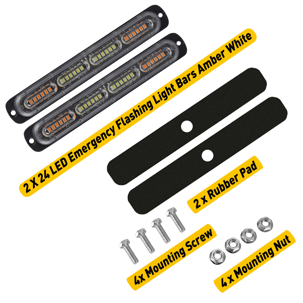 AUXITO 24-LED Amber/White Windshield Dash Strobe Light Bar – Emergency Flash Lamp For Cars & Trucks