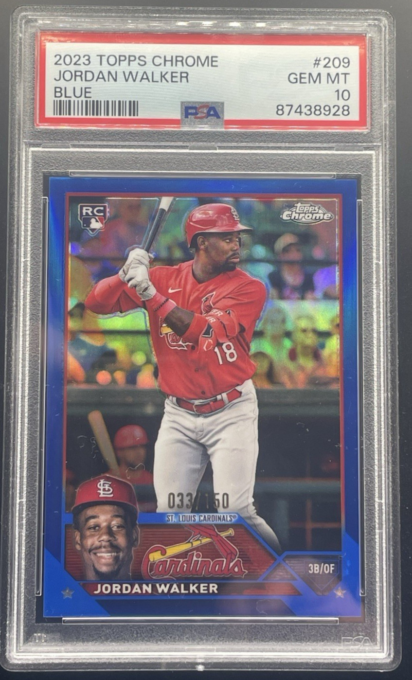 Jordan Walker 2023 Topps Chrome #209 Blue Refractor /150 Rookie RC PSA 10