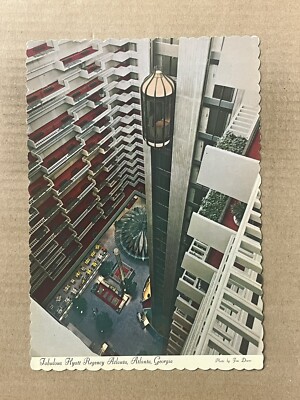 Postcard Atlanta GA Georgia Hyatt Regency Atlanta Hotel Atrium Elevator Vintage