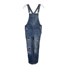 Justice Jean Overalls Girls 14 Plus Denim Bib Long Distressed Plaid Patches Fall