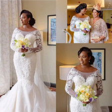 South African Mermaid Wedding Dresses Plus Size Lace Appliqued Long Sleeves