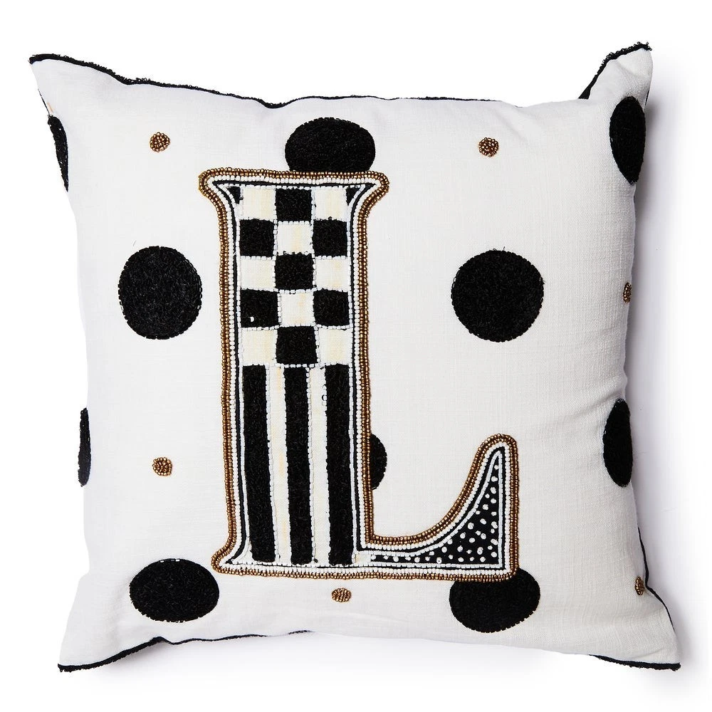 Mackenzie Childs Monogram 16"x16" beaded throw pillow "L" New with tags! GIFT!