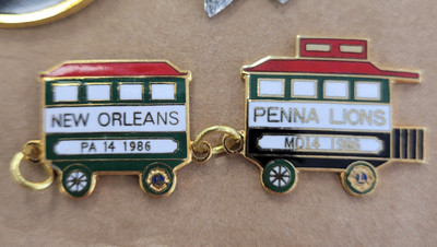 Vintage 3 Piece LIONS TRAIN PINS Lot Go With Joe, New Orleans, Penna Lions 1986