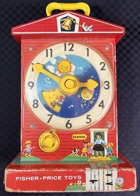 Fisher Price Music Box Teaching Clock Wood Toy WORKS