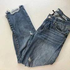 Rewash Womens Jeans Distressed Raw Hem Holes Classic Rise Vintage Reunion Sz 27