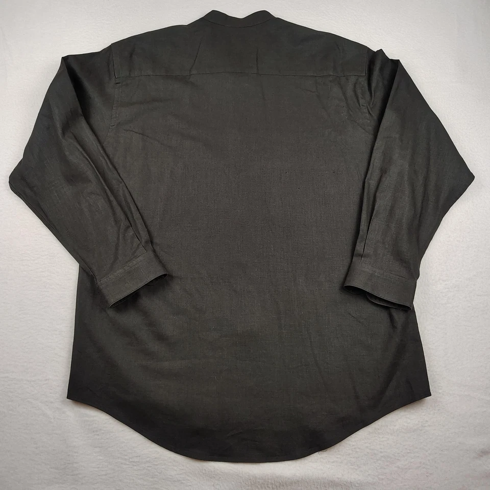 Alfani Shirt Mens 16.5 32-33 Black Linen Cotton Blend Band Collar Long Sleeve - Image 2 of 4