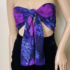 Purple Floral Vintage 90s Sheer Chiffon Long Rectangle Scarf