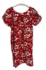 Hilo Hattie XL Dress Hawaiian Muumuu Red Classic Hibiscus Floral Tulip Sleeve