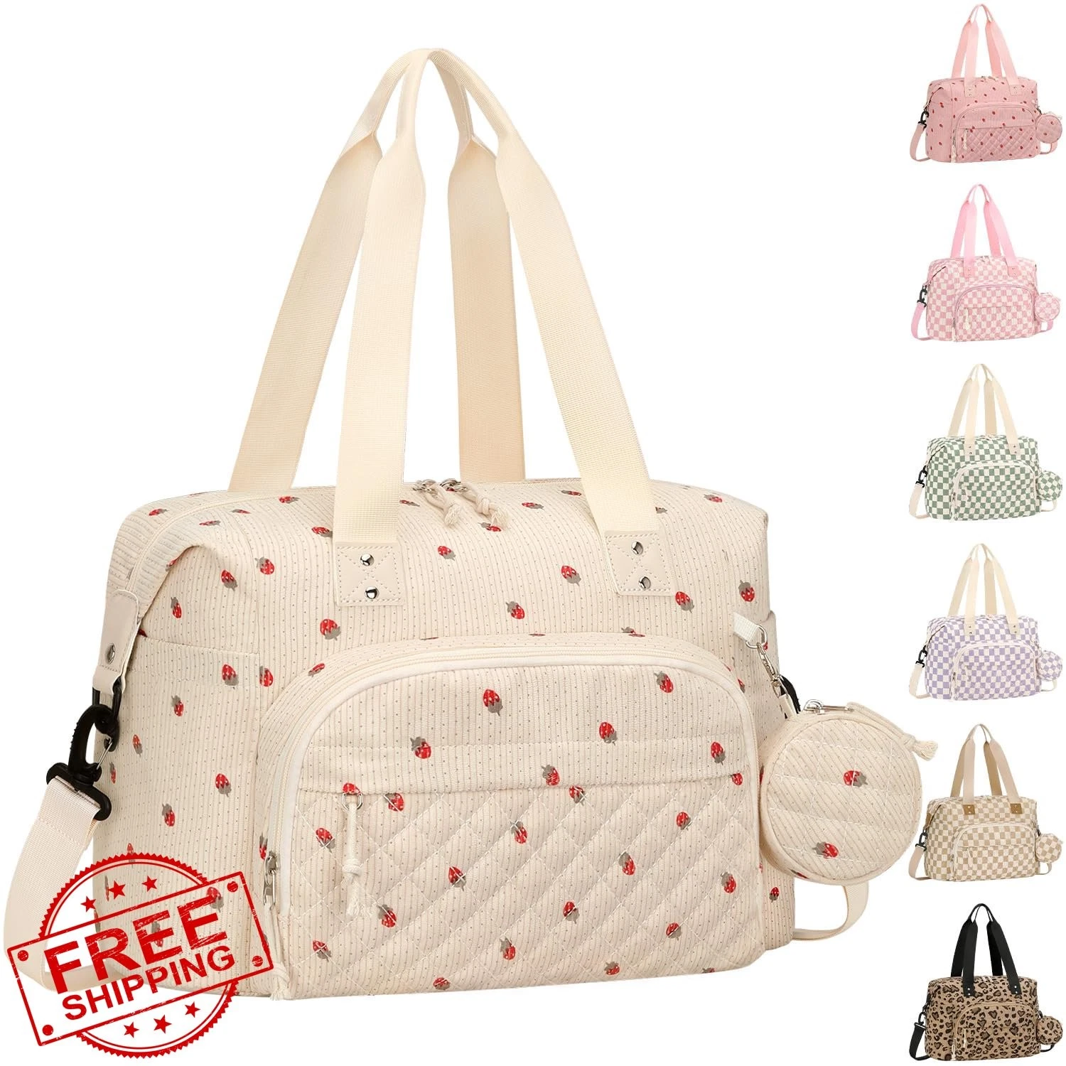 Tenot Diaper Bag Beige Strawberry Corduroy