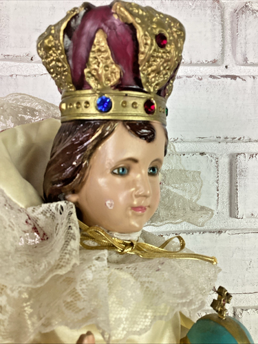 Statuaria Colombia Vintage Bambino Gesù di Praga in gesso 1966 Italia 17" - Foto 4 di 19