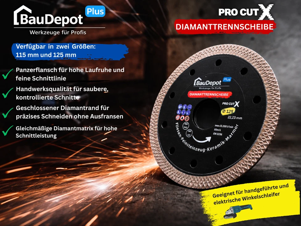 Diamanttrennscheibe 115/125 mm extra dünn Fliesen Feinsteinzeug Keramik Flex - Bild 4 von 4