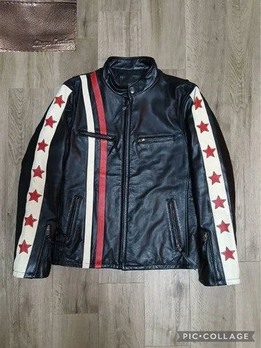 Liugoo Leathers Cycle Psycho Horsehide Leather Jacket L Star & Stripe Single Ri - product listing photo