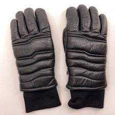 Vintage Women Large Black Leather Ski Gloves Made Korea Wavy Pattern