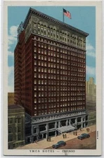 YMCA HOTEL~S. WABASH AVENUE~CHICAGO,IL~1930'S? LINEN POSTCARD