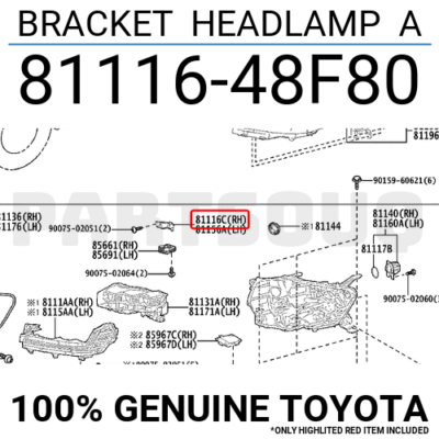 m 8111648F80 Genuine Toyota BRACKET HEADLAMP A 81116-48F80 | eBay