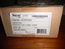 ICC Box of 25 IC107F03IV Flat Faceplate Ivory 1-Gang 3-Port NEW