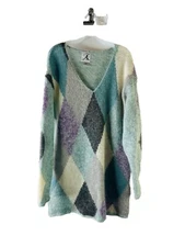 Vintage 90s Womens 14 16 Mohair Rainbow Argyle Baggy Sweater Fairy Streetwear