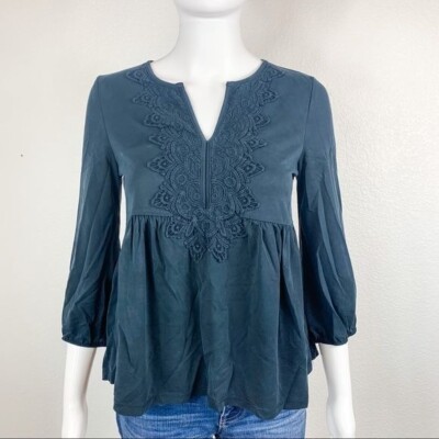 Francesca s XS Bue Empire Waist Boho Cottagecore Blouse 