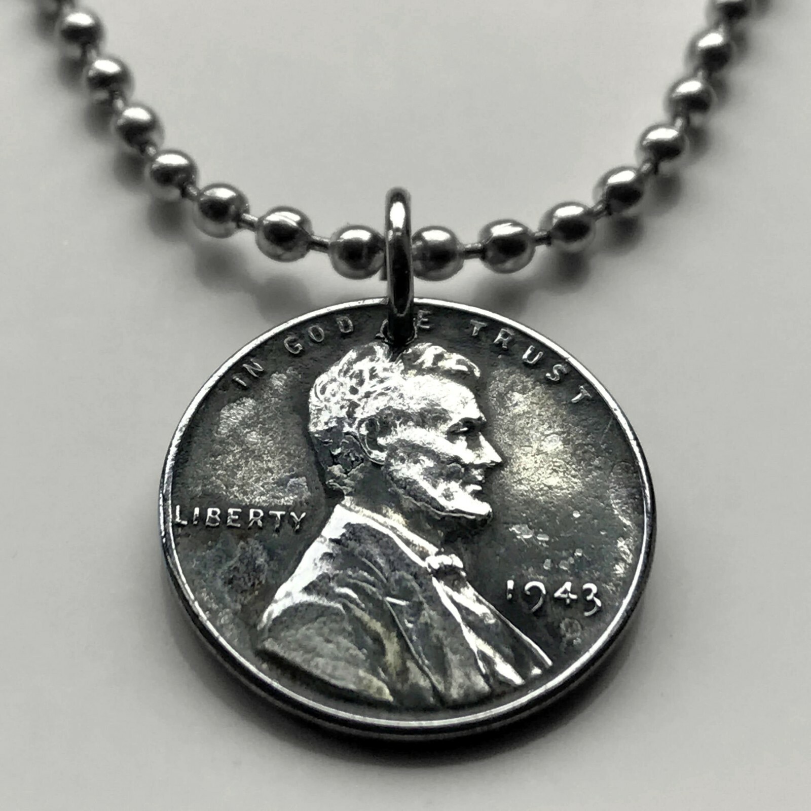 USA 1943 steel penny cent coin pendant World War 2 Allie Abraham Lincoln n001176