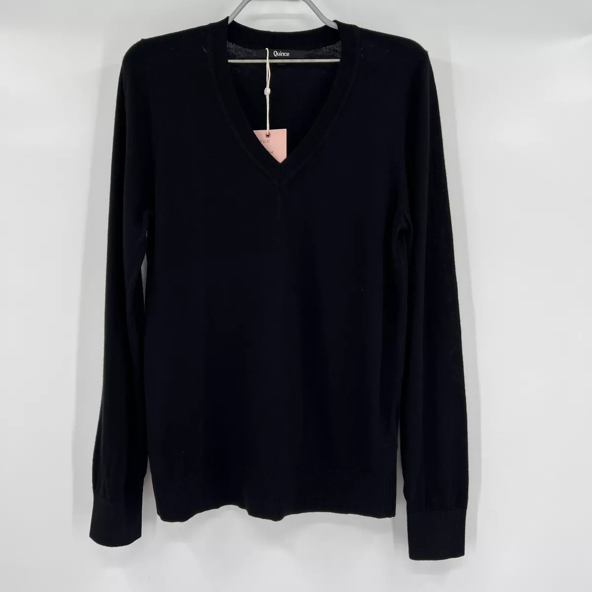 Quince Women's Lightweight Black Cotton Cashmere V-Neck Sweater sz