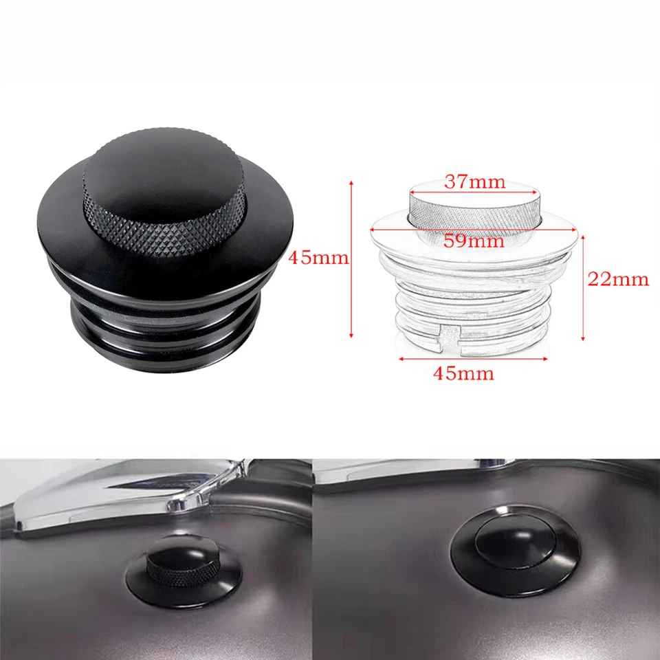 Black Vented Gas Cap For Harley Davidson Softail Sportster Dyna 1996-2017 Foto 4 de 4