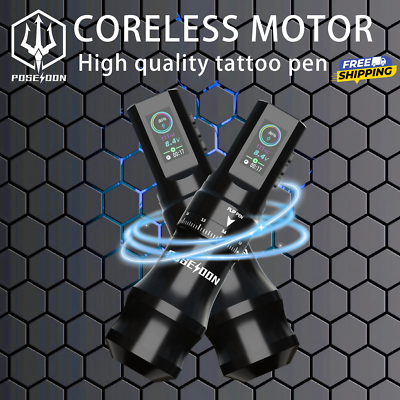Poseidon Wireless Tattoo Machine Pen Adjustable Stroke 2.4-4mm LED