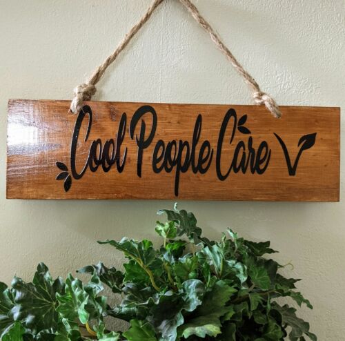 2-Sided!! VEGAN COOL PEOPLE CARE HUMANS SUCK WOOD SIGN Handmade GIFT IDEA Décor - Picture 1 of 4